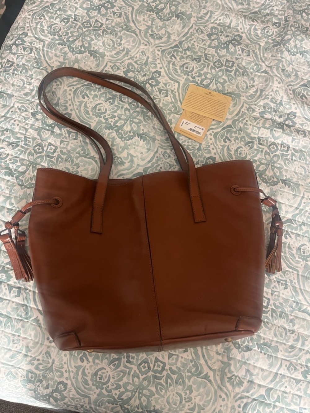 Patricia Nash Chestnut Brown Leather Tote with Tassels